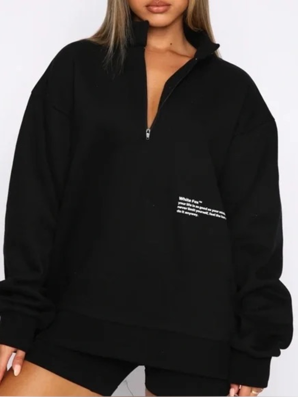White Fox Caught Up With You Oversized Half Zip Sweatshirt Black S/M